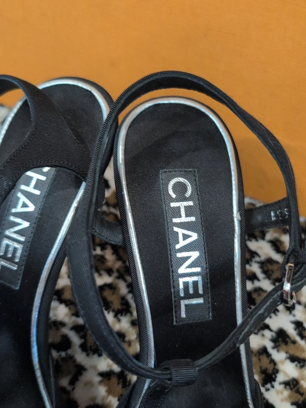 CHANEL Black Camellia T-strap Heels 38.5